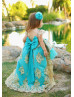 Cap Sleeves Turquoise High Low Flower Girl Dress